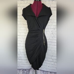 Cache Vintage Black Asymmetrical Dress with Gold Accent
